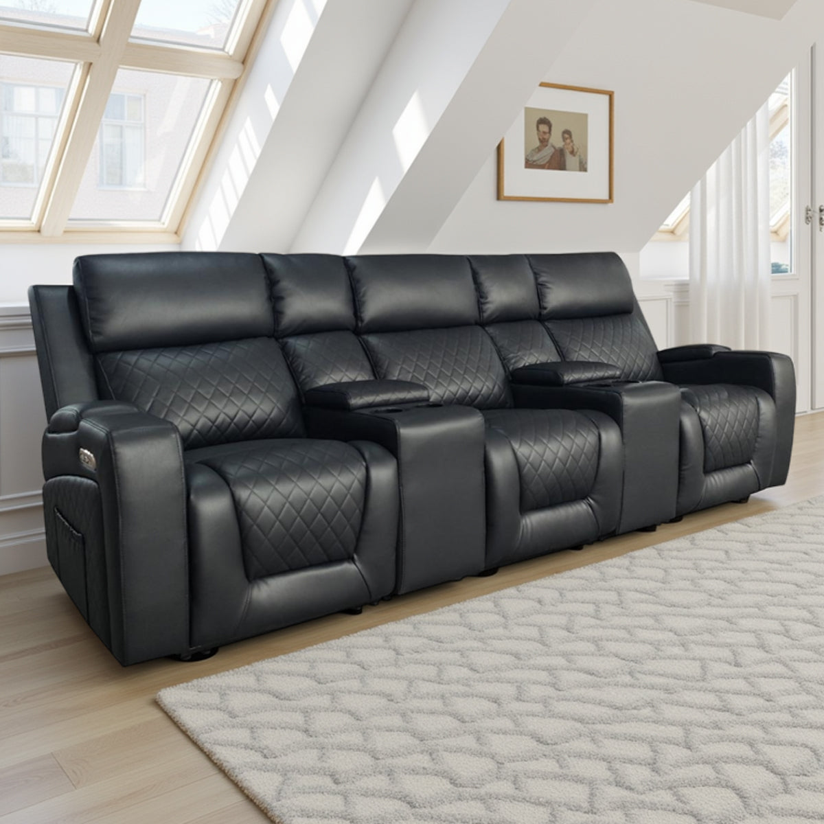Faux Leather 3 Seater Sofa Electric Recliner - Florence Cinema