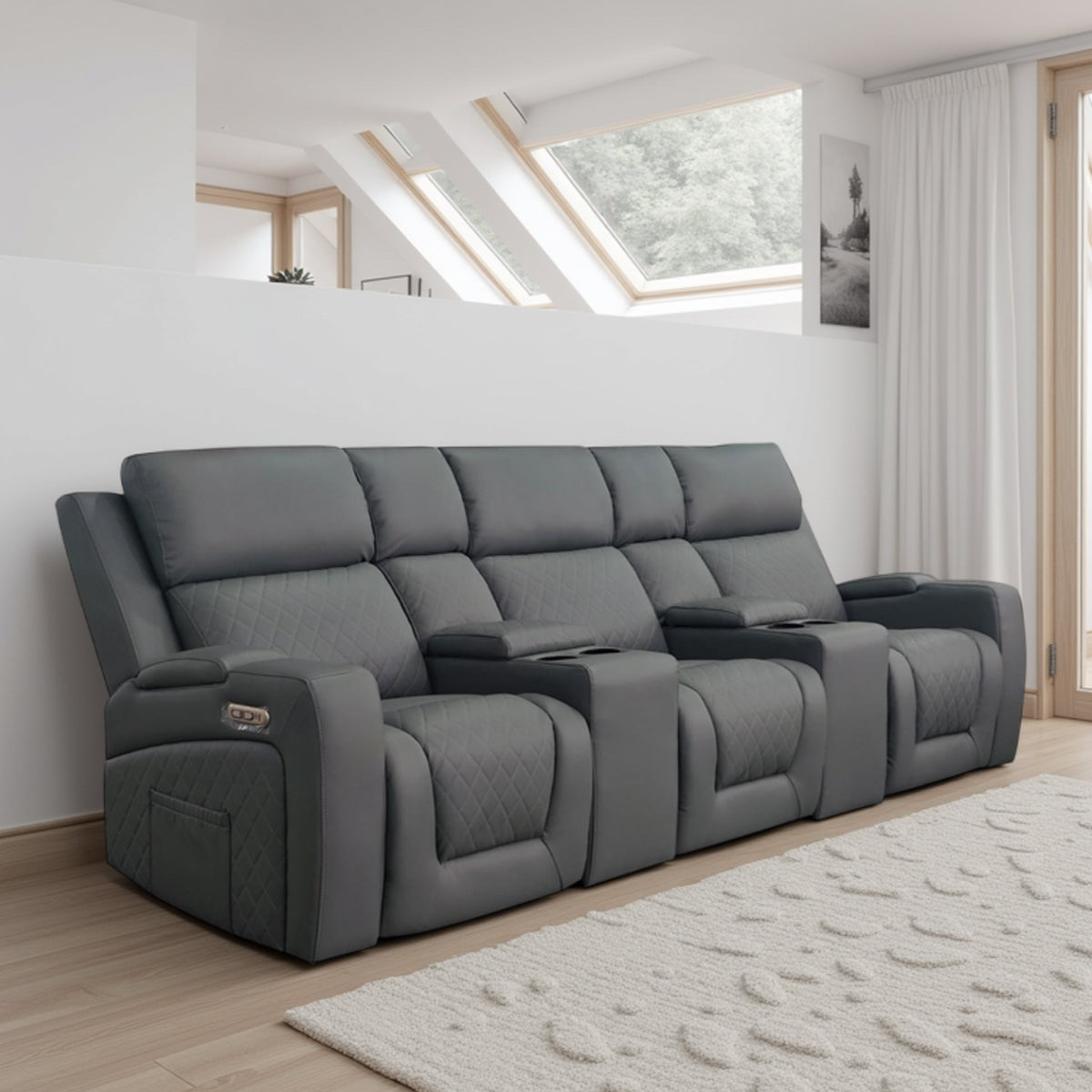 Faux Leather 3 Seater Sofa Electric Recliner - Florence Cinema