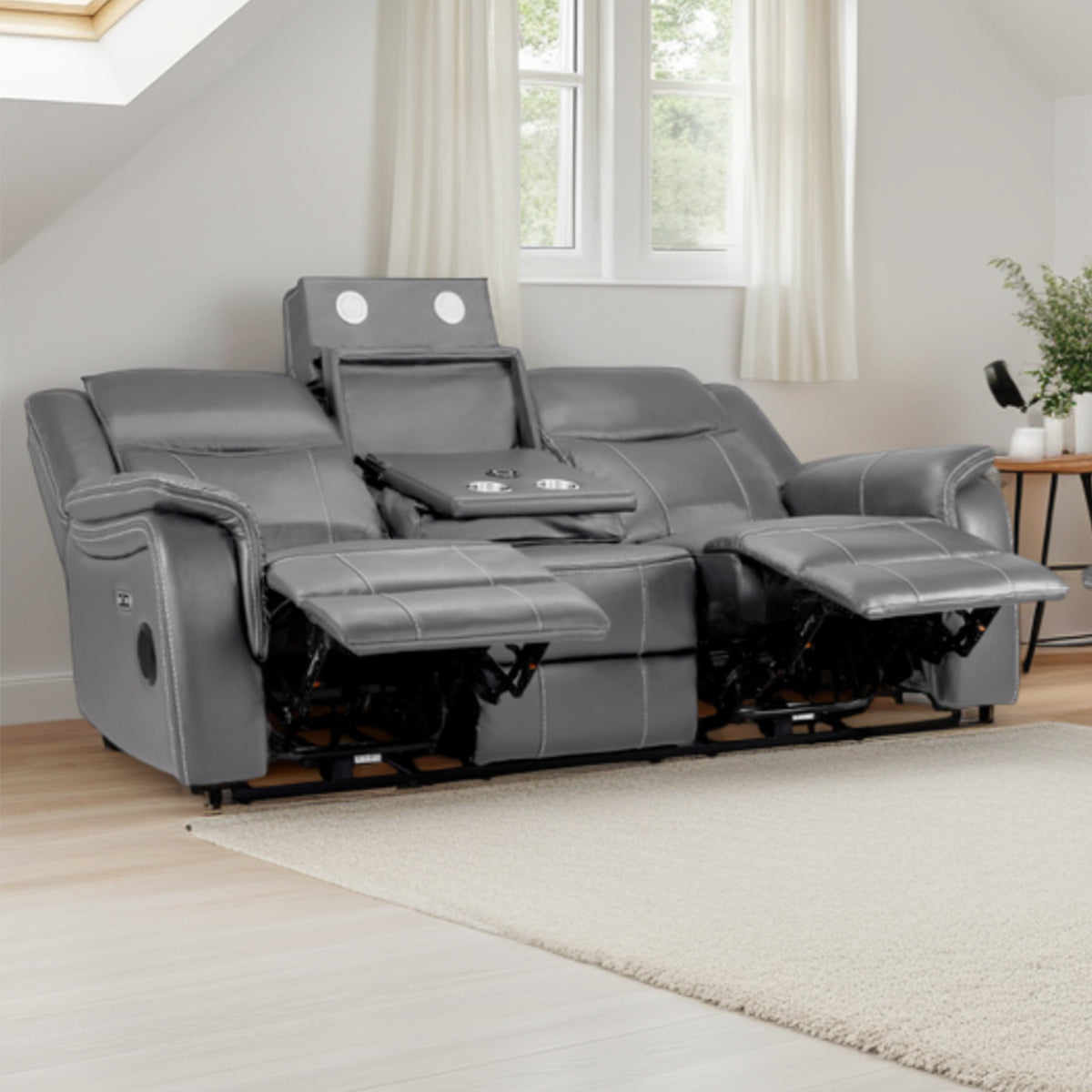 Faux Leather 3 Seater Sofa Electric Recliner - Galaxy Tech