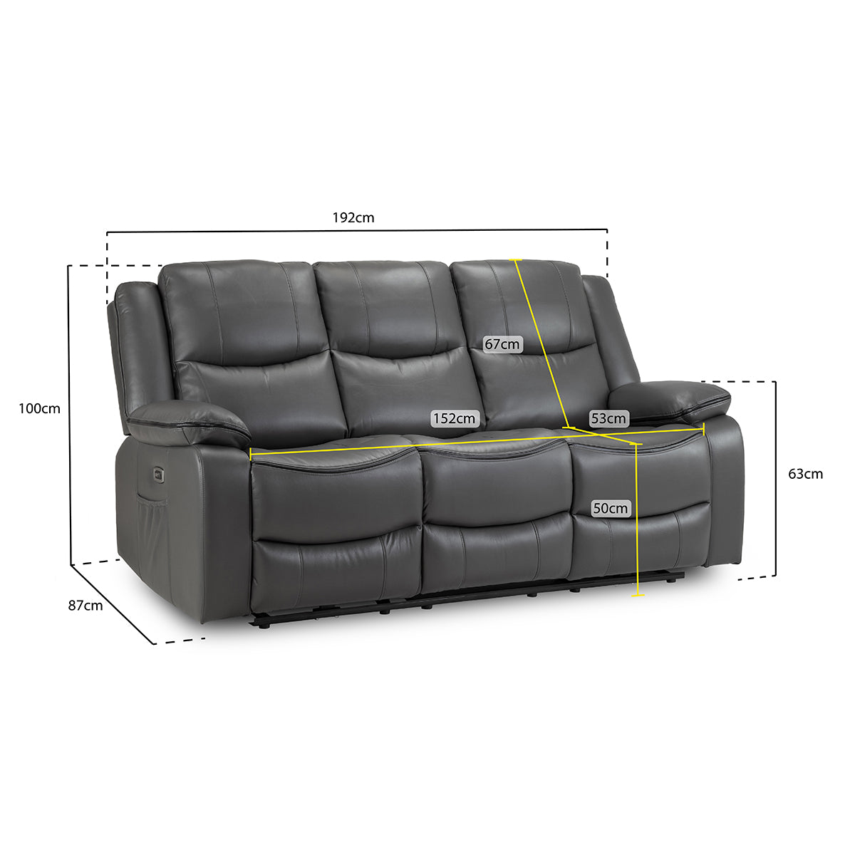 Faux Leather 3 Seater Sofa Electric Recliner - Harald
