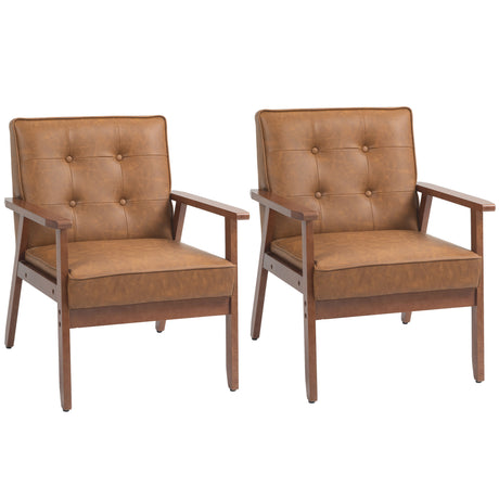 Faux Leather Accent Chair 65cm Wide With Wooden Frame - Velmora