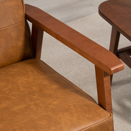 Faux Leather Accent Chair 65cm Wide With Wooden Frame - Velmora