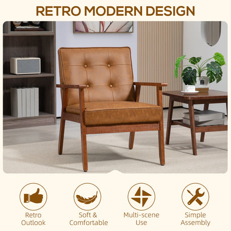 Faux Leather Accent Chair 65cm Wide With Wooden Frame - Velmora