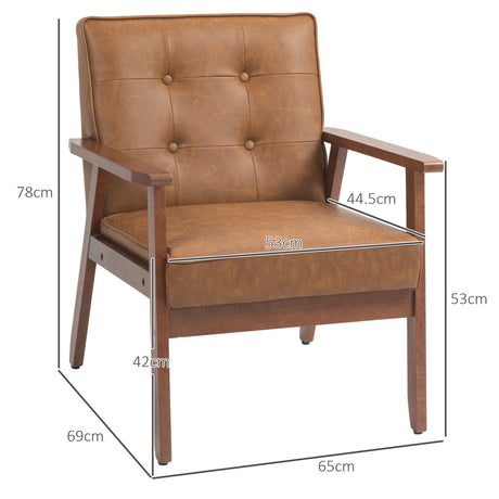 Faux Leather Accent Chair 65cm Wide With Wooden Frame - Velmora