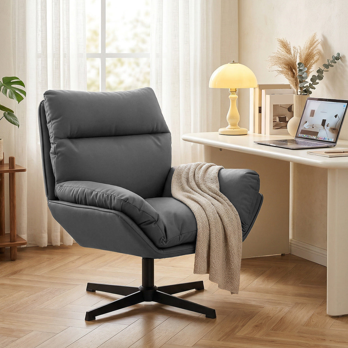 Faux Leather Accent Chair 75cm Wide With Padded Cushion - Velmora
