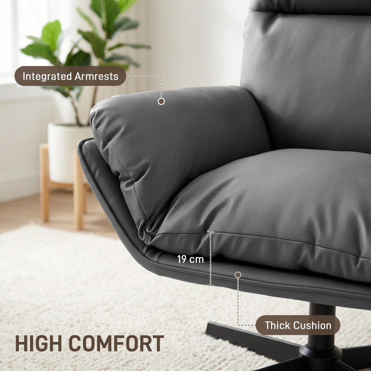 Faux Leather Accent Chair 75cm Wide With Padded Cushion - Velmora