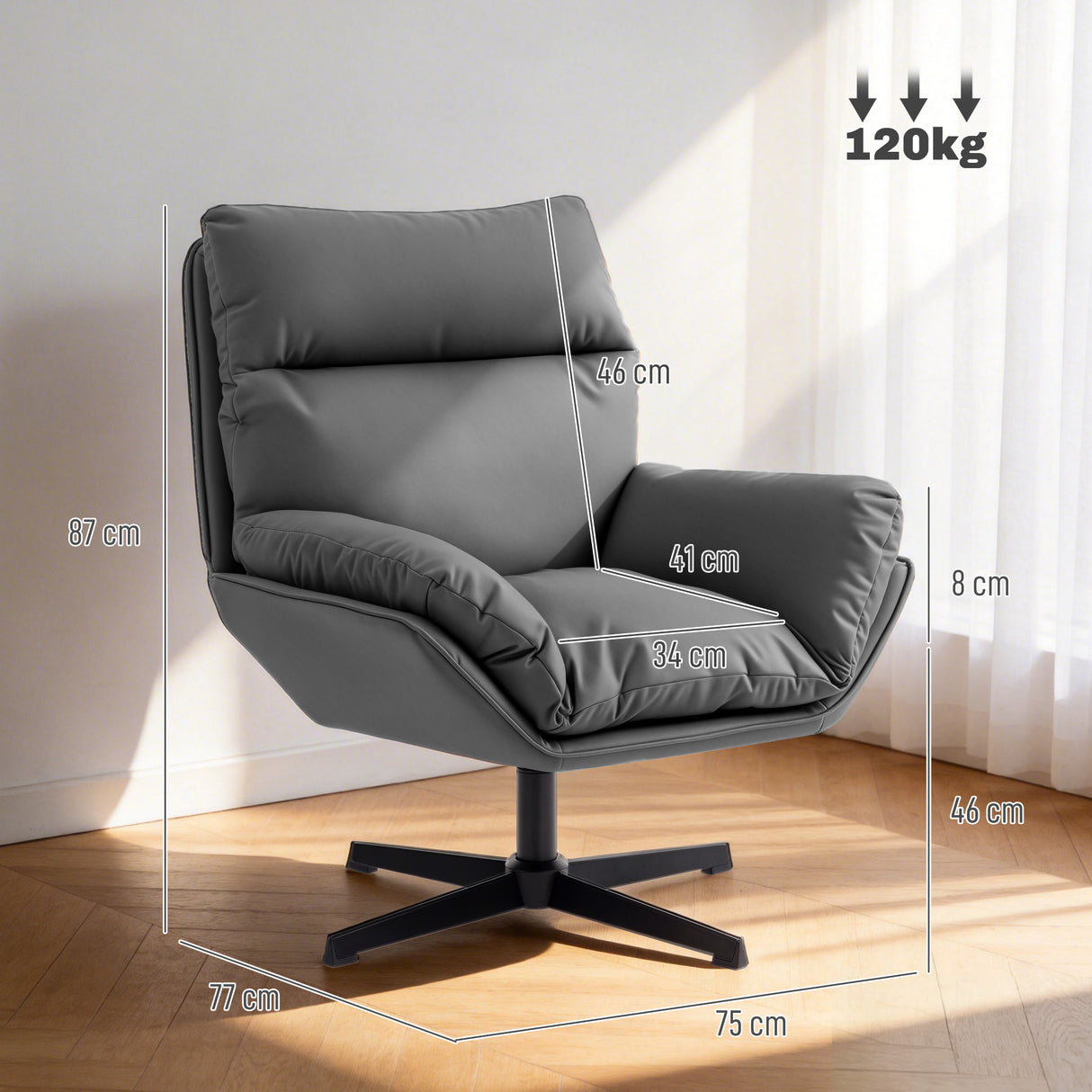 Faux Leather Accent Chair 75cm Wide With Padded Cushion - Velmora
