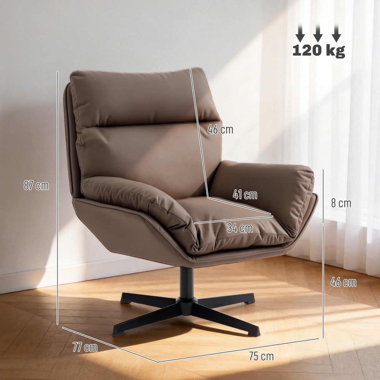 Faux Leather Accent Chair 75cm Wide With Padded Cushion - Velmora