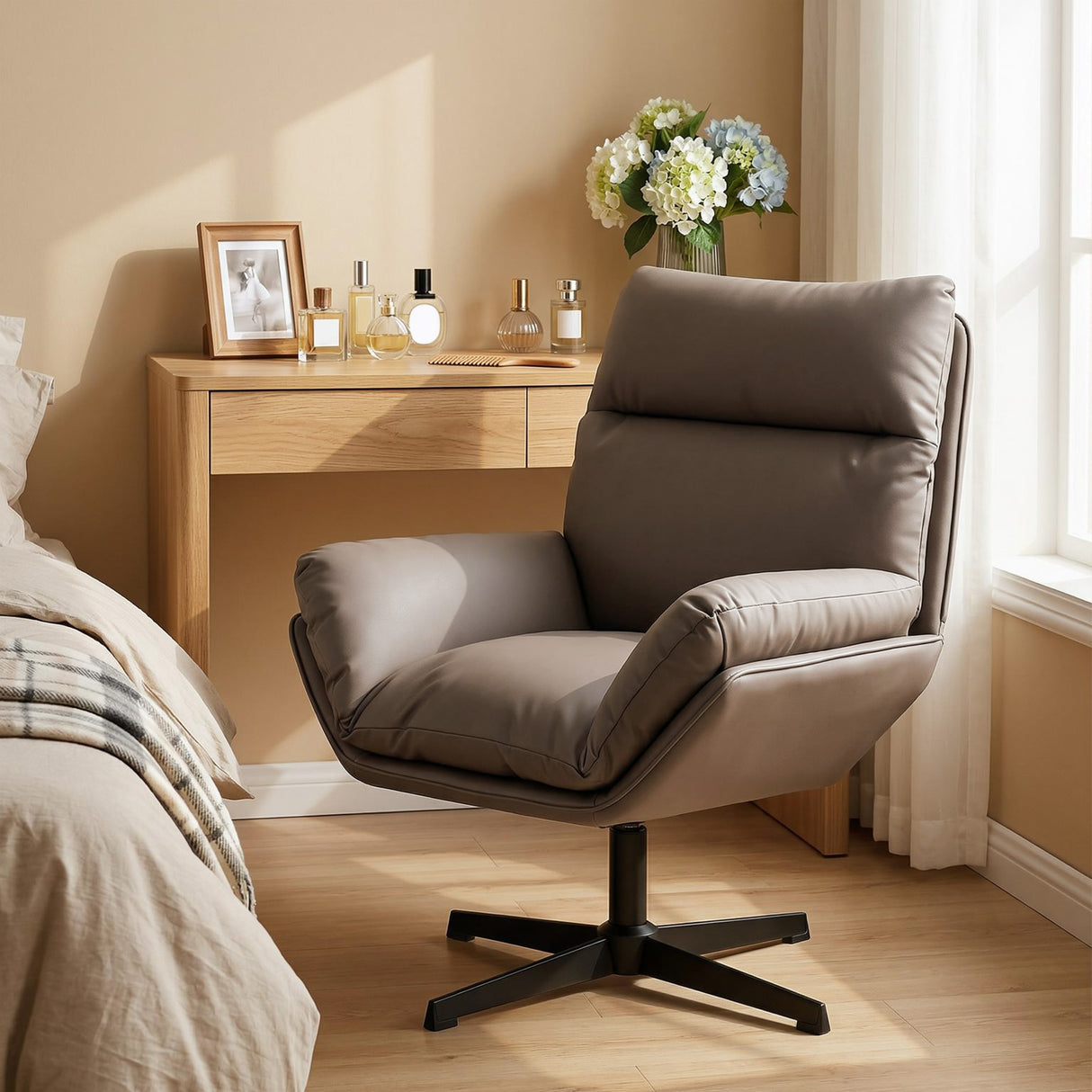 Faux Leather Accent Chair 75cm Wide With Padded Cushion - Velmora