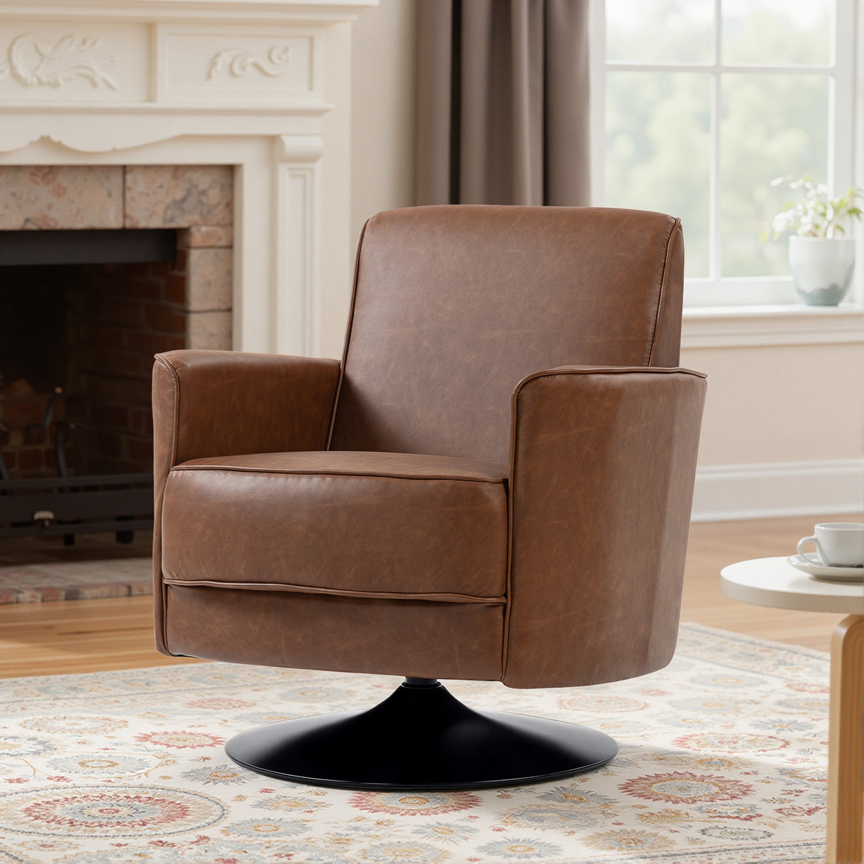Faux Leather Accent Chair 75cm Wide With Thick Padding - Velmora