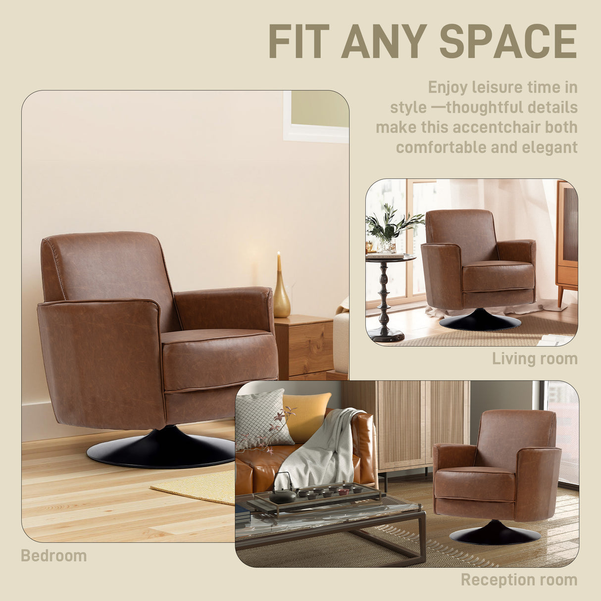Faux Leather Accent Chair 75cm Wide With Thick Padding - Velmora