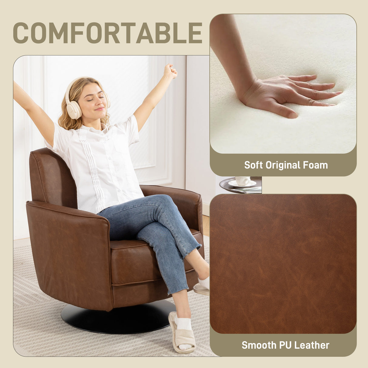 Faux Leather Accent Chair 75cm Wide With Thick Padding - Velmora