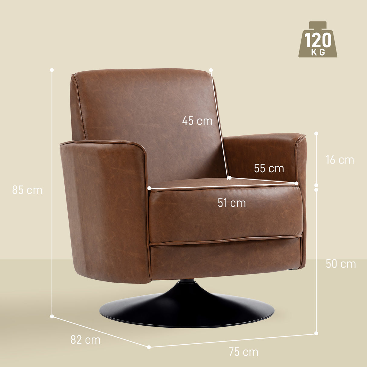 Faux Leather Accent Chair 75cm Wide With Thick Padding - Velmora