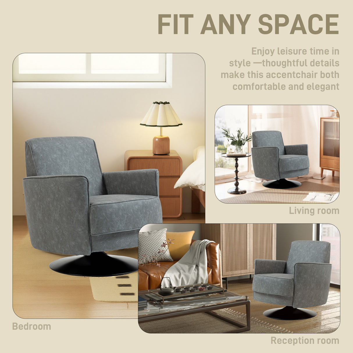 Faux Leather Accent Chair 75cm Wide With Thick Padding - Velmora