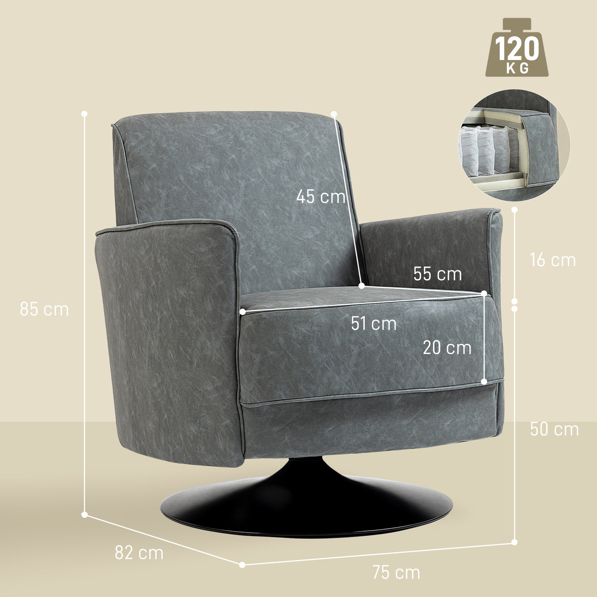 Faux Leather Accent Chair 75cm Wide With Thick Padding - Velmora
