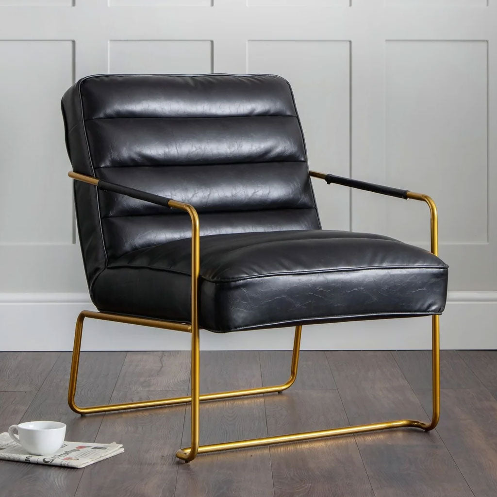 Faux Leather Accent Chair With Gold Frame - Giorgio