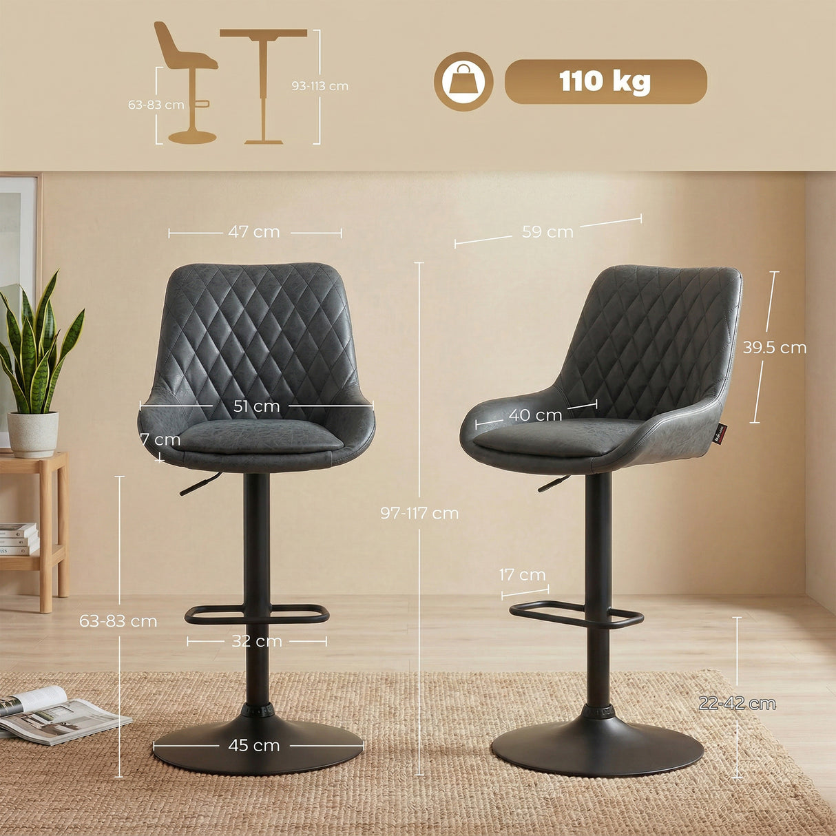 Faux Leather Adjustable Retro Bar Stools Swivel in Set Of 2 - Velmora