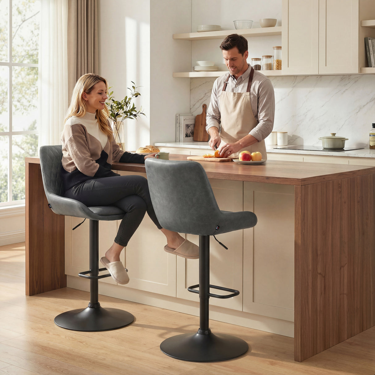 Faux Leather Adjustable Retro Bar Stools Swivel in Set Of 2 - Velmora