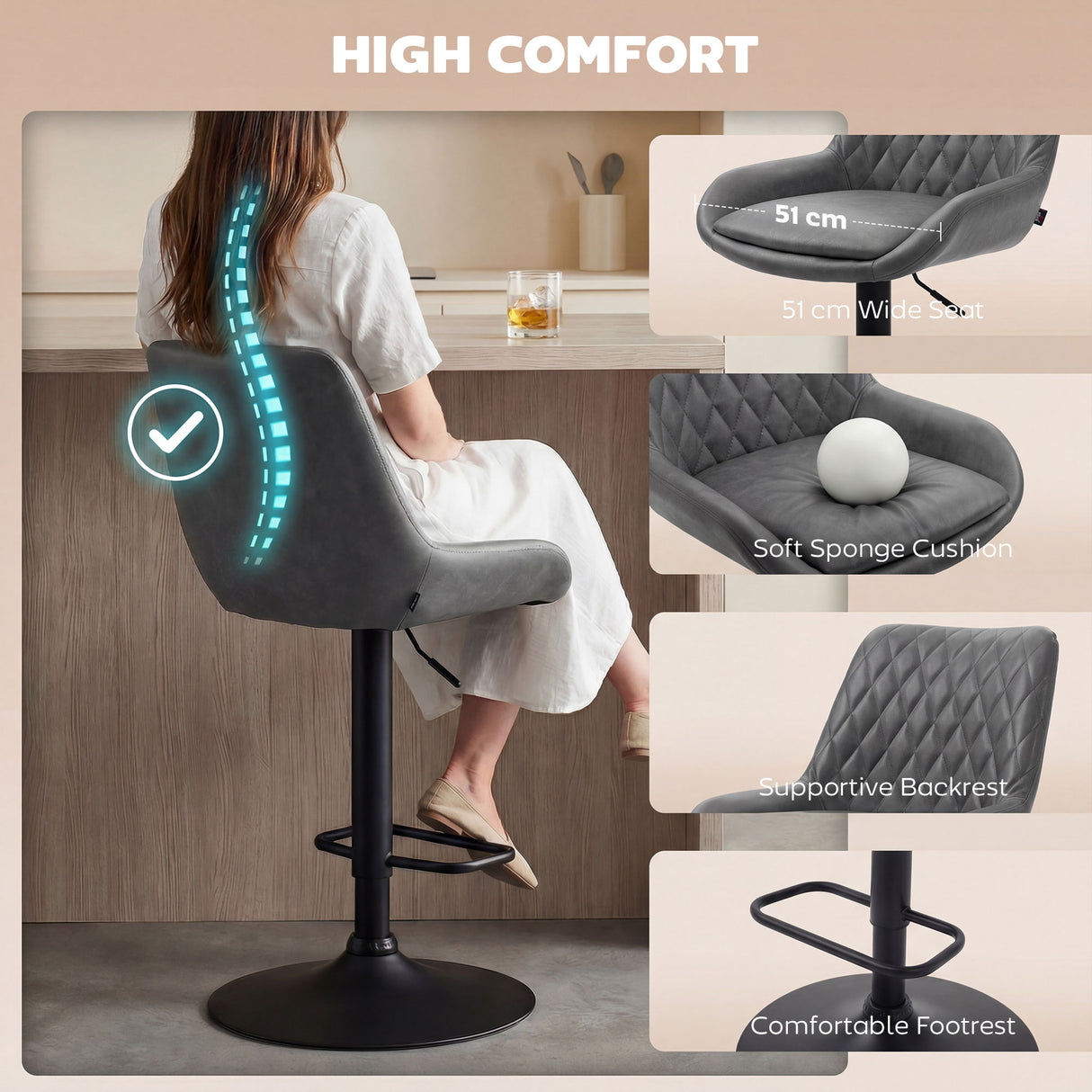 Faux Leather Adjustable Retro Bar Stools Swivel in Set Of 2 - Velmora