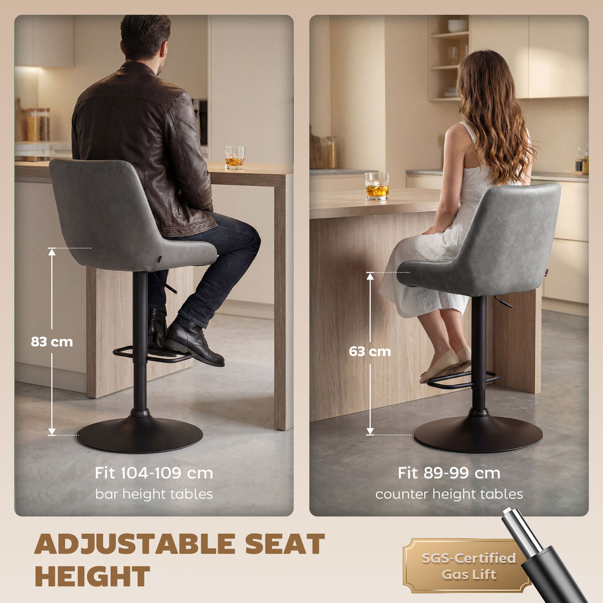 Faux Leather Adjustable Retro Bar Stools Swivel in Set Of 2 - Velmora