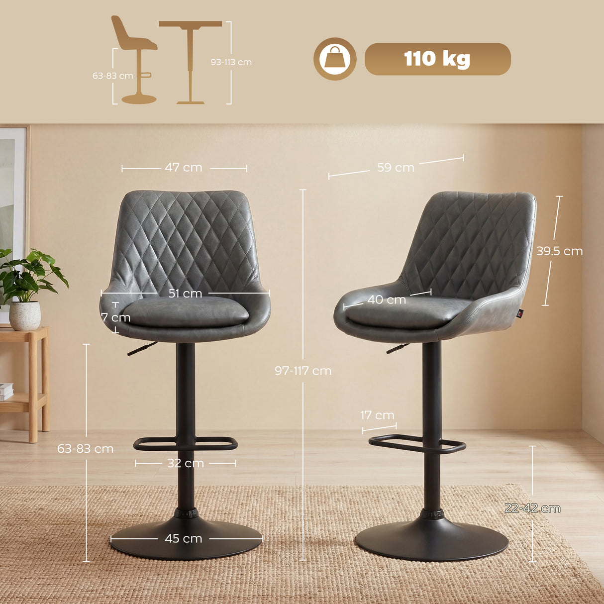 Faux Leather Adjustable Retro Bar Stools Swivel in Set Of 2 - Velmora