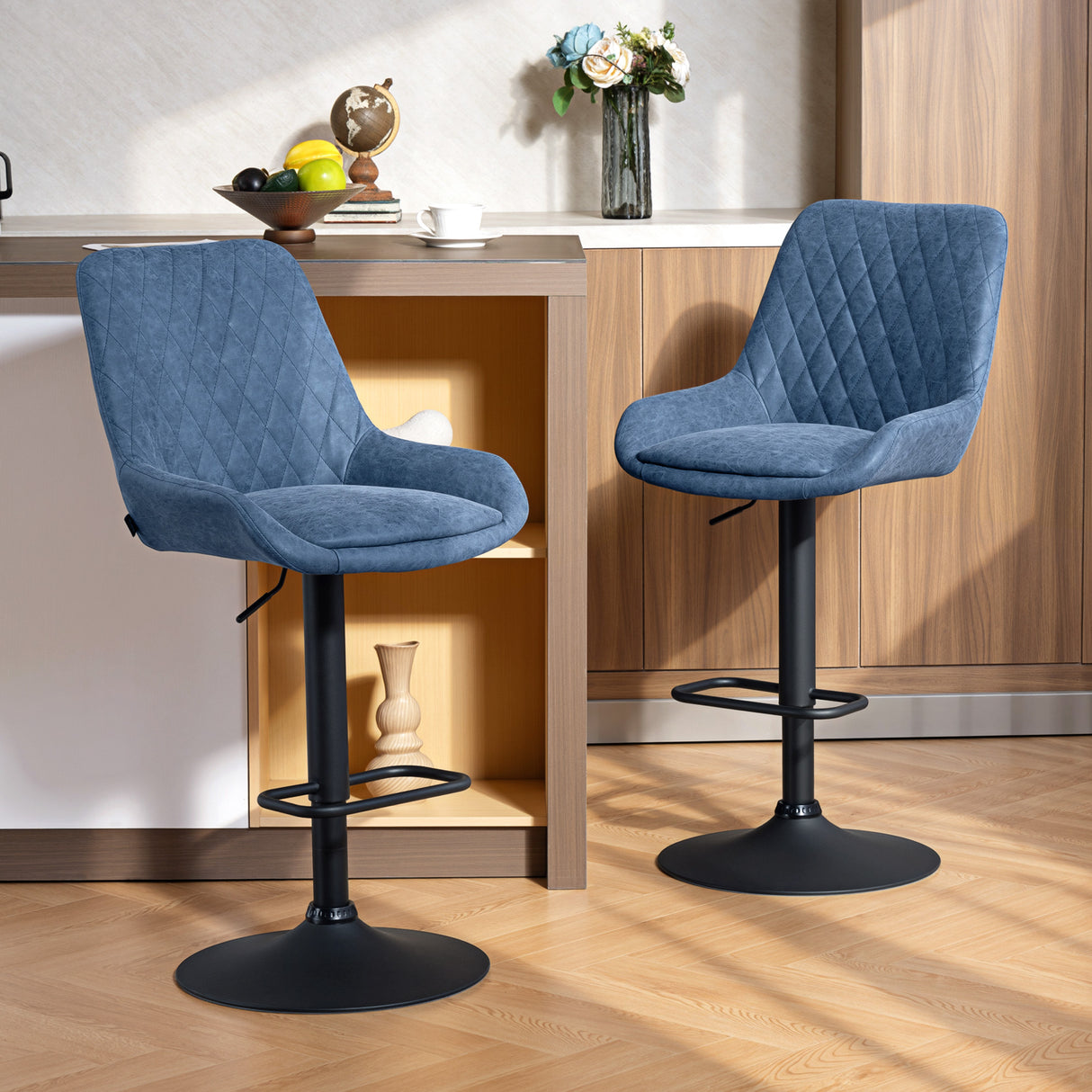 Faux Leather Adjustable Retro Bar Stools Swivel in Set Of 2 - Velmora