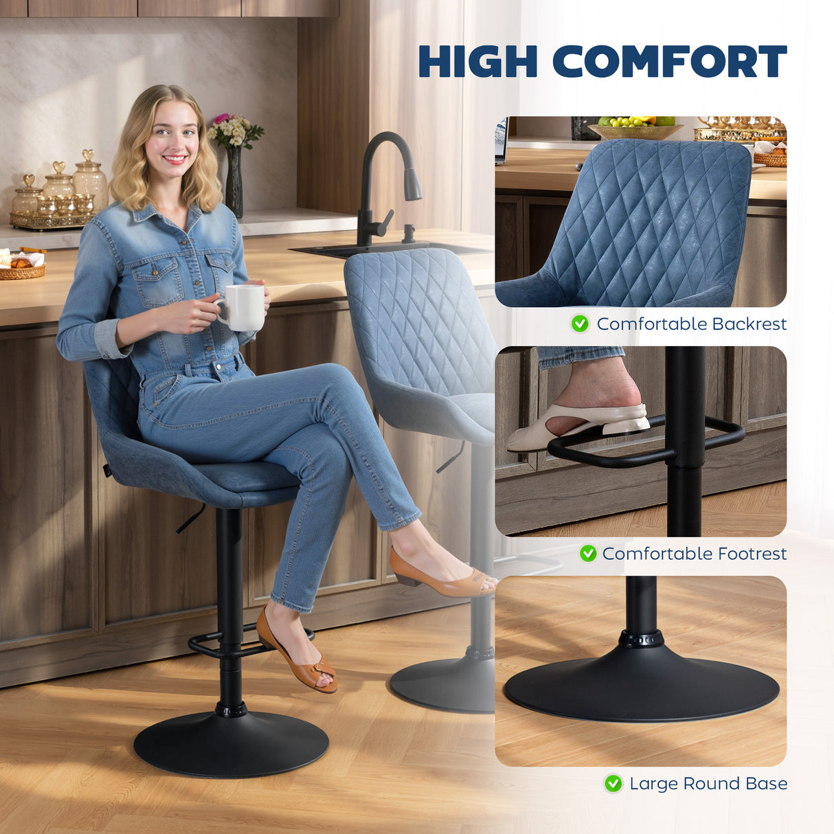 Faux Leather Adjustable Retro Bar Stools Swivel in Set Of 2 - Velmora