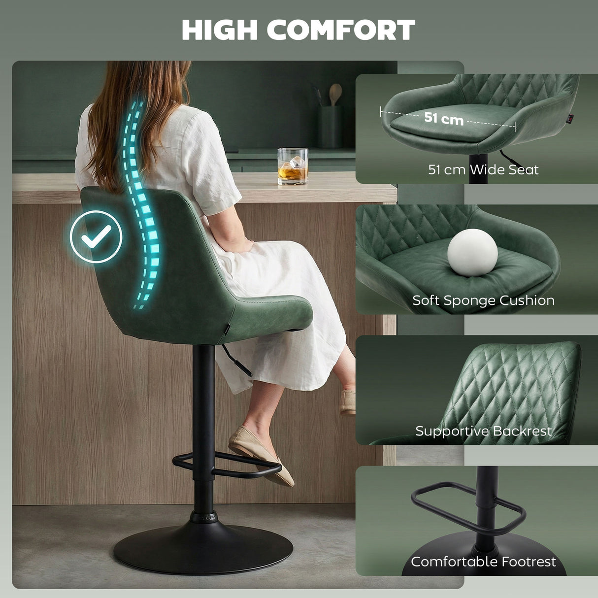 Faux Leather Adjustable Retro Bar Stools Swivel in Set Of 2 - Velmora