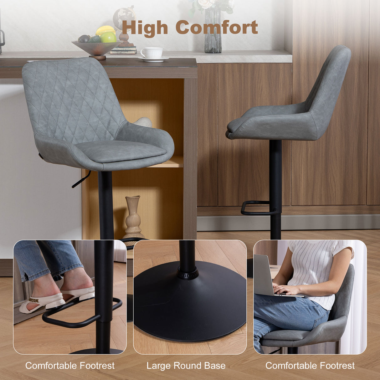 Faux Leather Adjustable Retro Bar Stools Swivel in Set Of 2 - Velmora