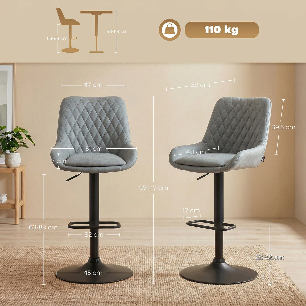Faux Leather Adjustable Retro Bar Stools Swivel in Set Of 2 - Velmora