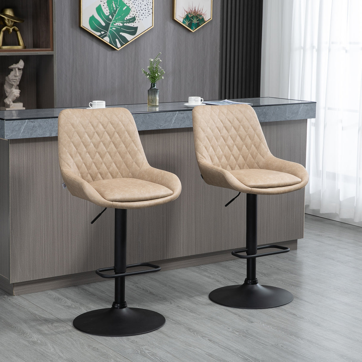 Faux Leather Adjustable Retro Bar Stools Swivel in Set Of 2 - Velmora