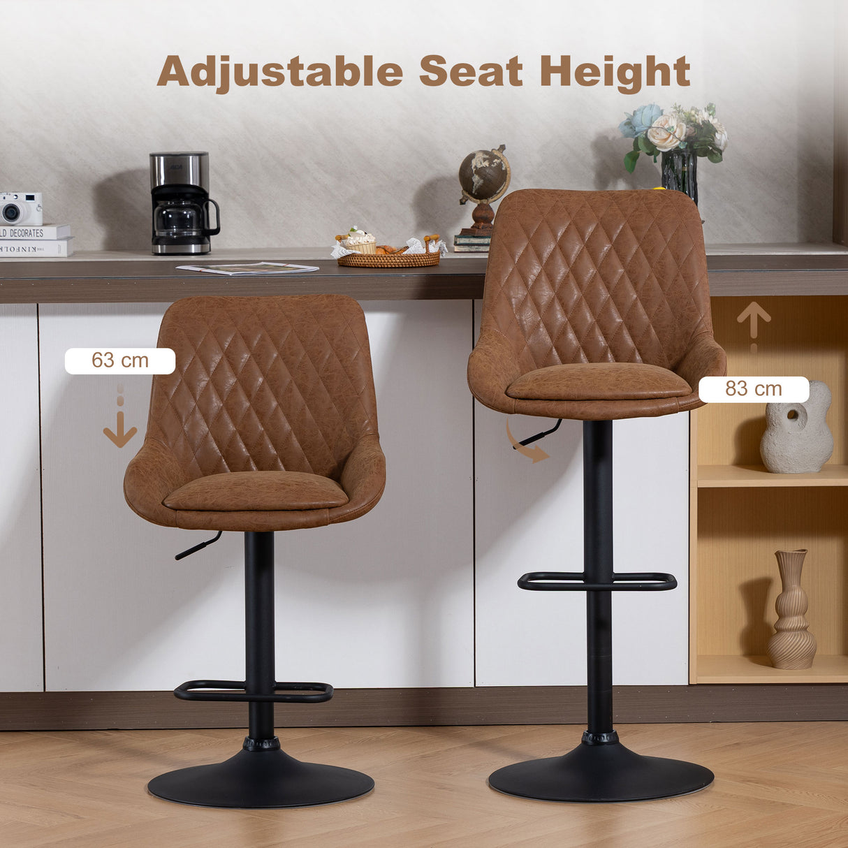 Faux Leather Adjustable Retro Bar Stools Swivel in Set Of 2 - Velmora