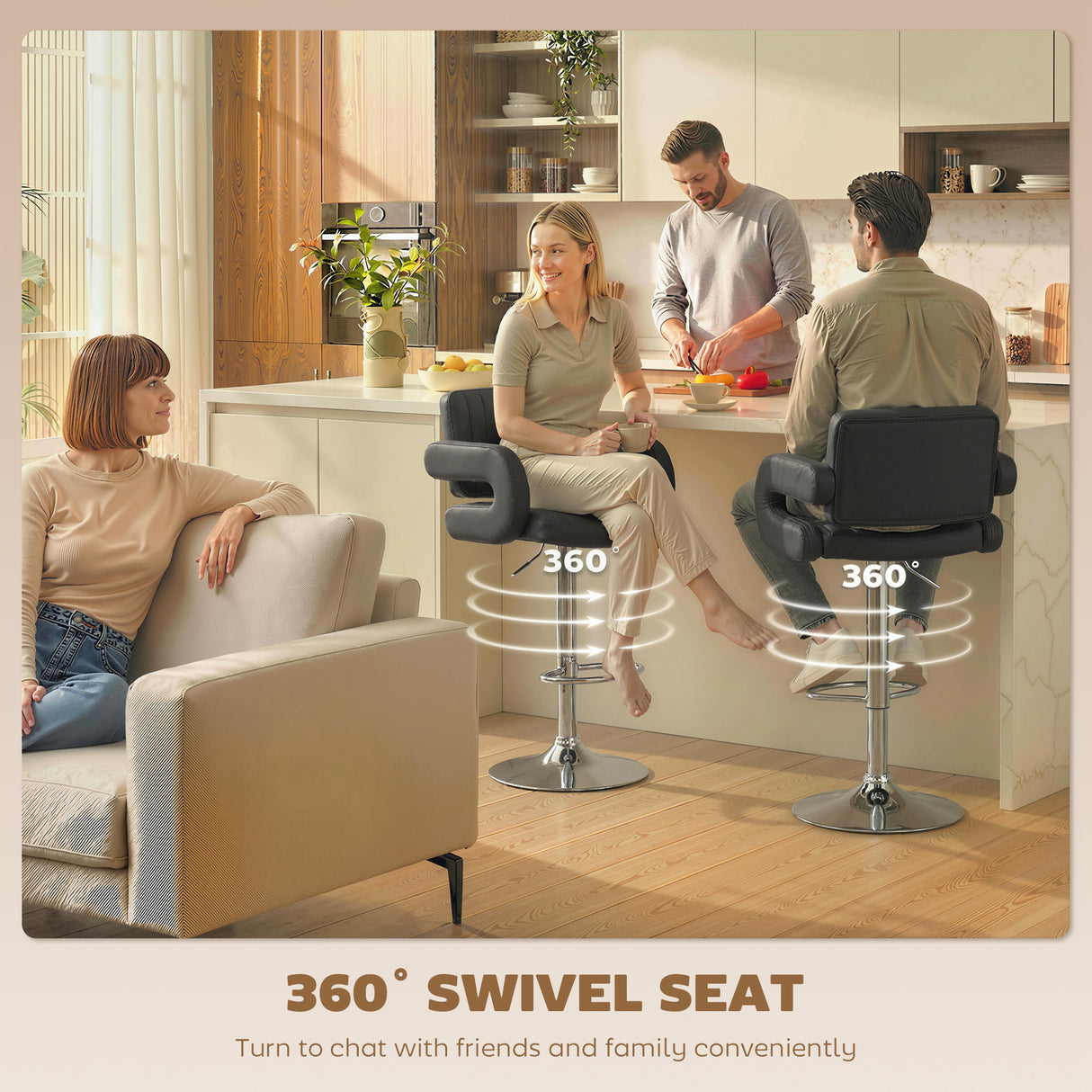 Faux Leather Adjustable Swivel Kitchen Bar Chairs in Set Of 2 - Velmora