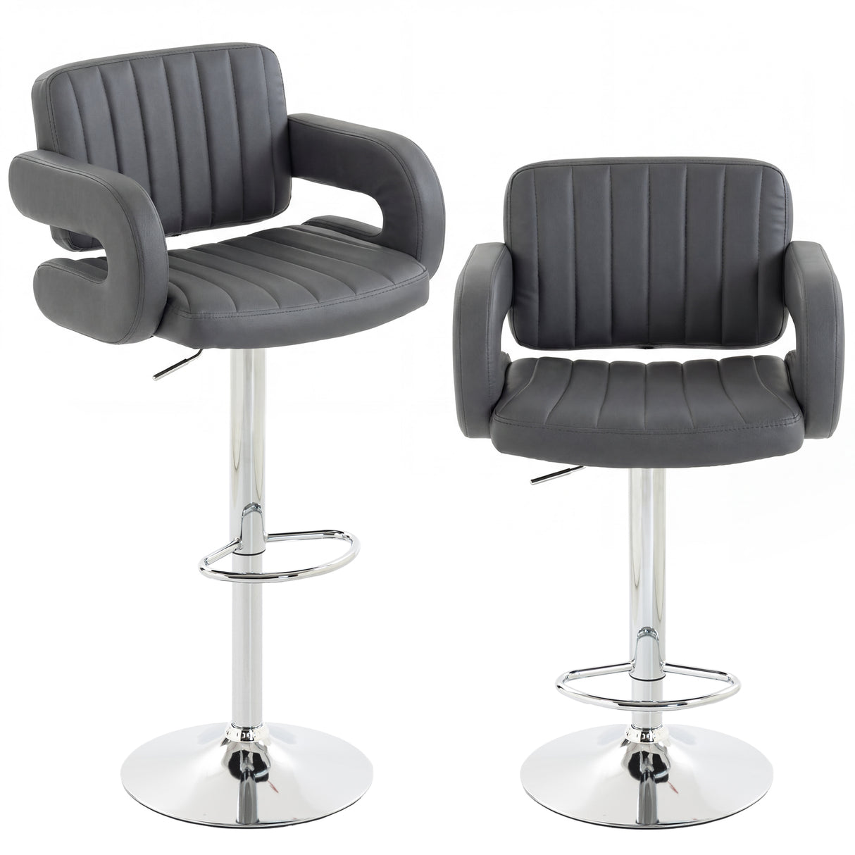 Faux Leather Adjustable Swivel Kitchen Bar Chairs in Set Of 2 - Velmora