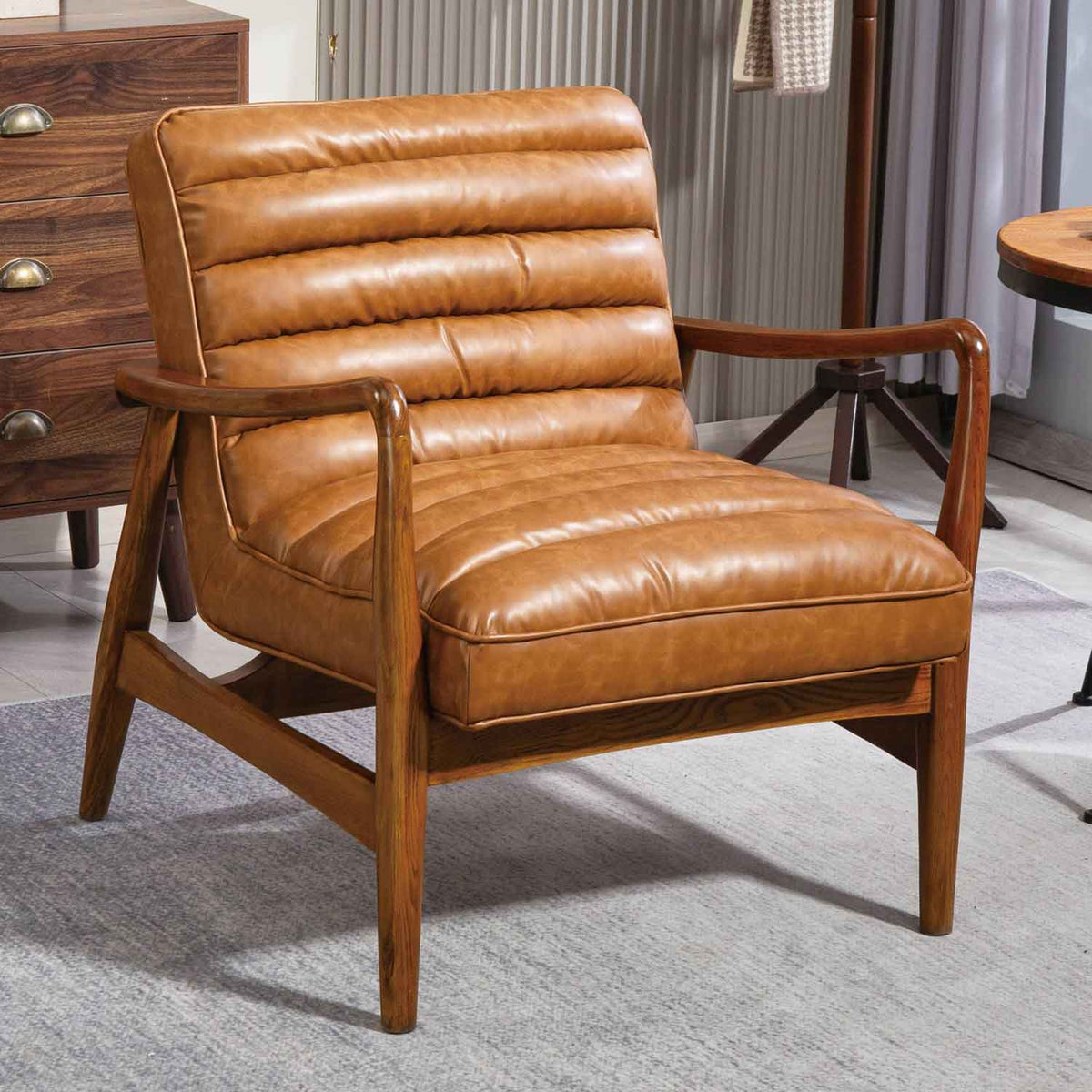 Faux Leather Armchair 69cm Wide With Wooden Frame - Club