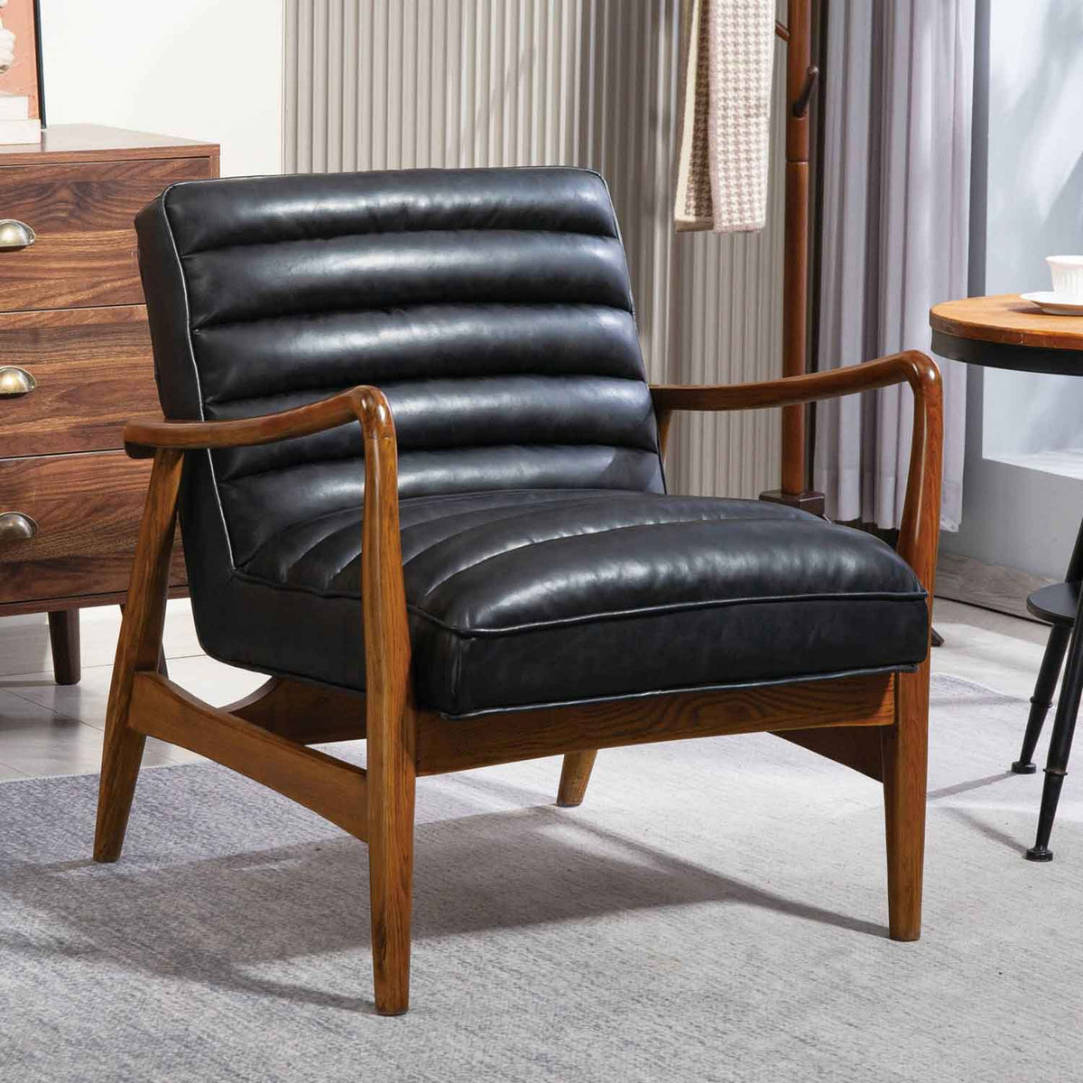 Faux Leather Armchair 69cm Wide With Wooden Frame - Club