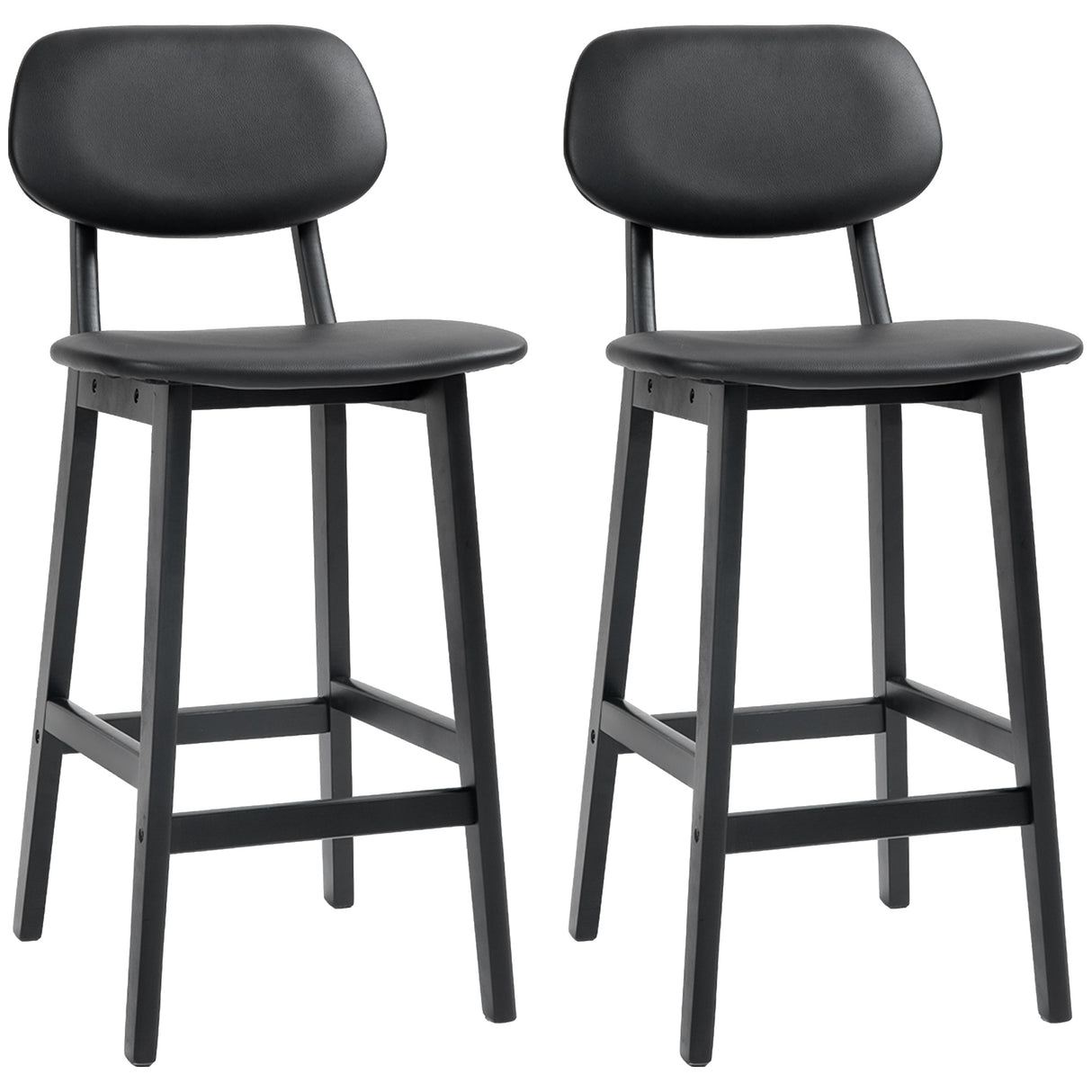 Faux Leather Bar Chairs in Set Of 2 With Wooden Frame - Velmora
