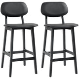 Faux Leather Bar Chairs in Set Of 2 With Wooden Frame - Velmora
