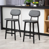 Faux Leather Bar Chairs in Set Of 2 With Wooden Frame - Velmora