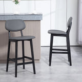 Faux Leather Bar Chairs in Set Of 2 With Wooden Frame - Velmora