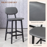 Faux Leather Bar Chairs in Set Of 2 With Wooden Frame - Velmora