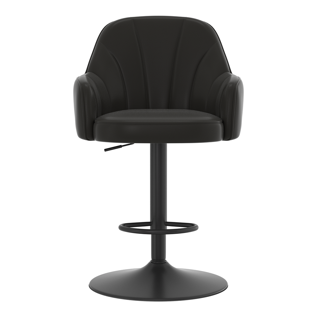 Faux Leather Bar Stool With Black Base - Orton