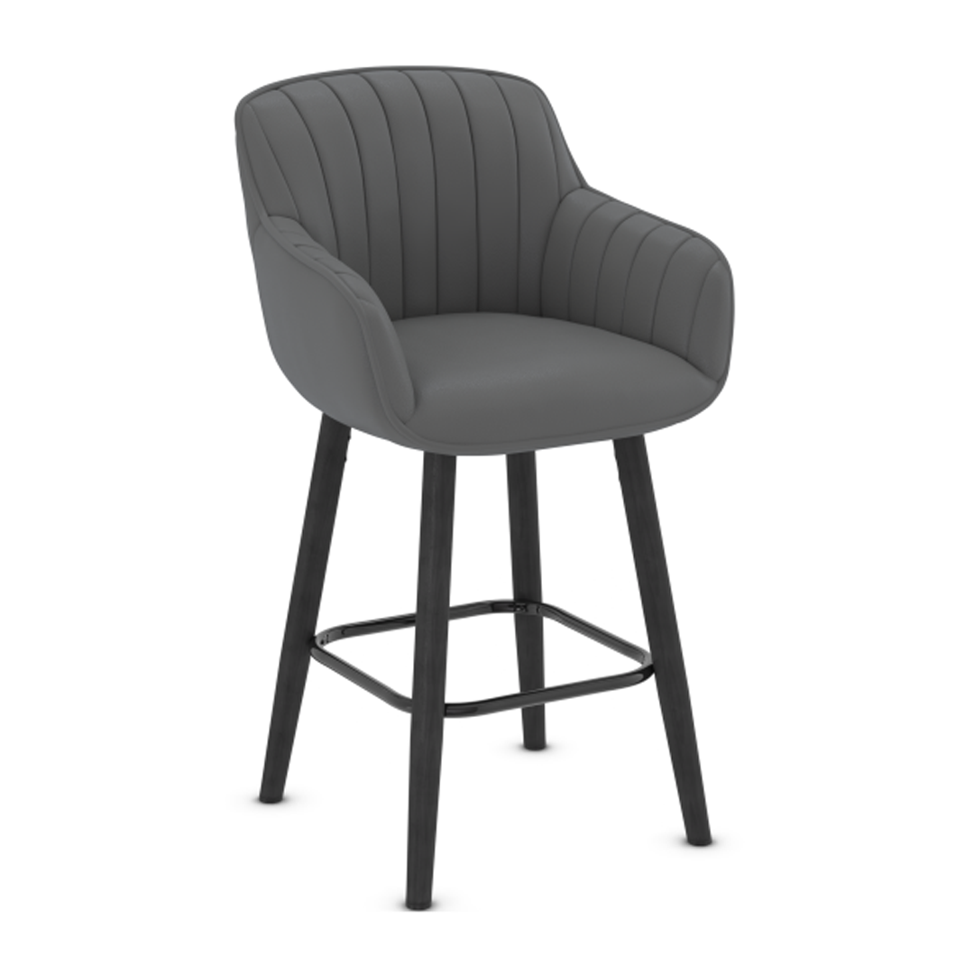Faux Leather Bar Stool With Black Wooden Legs - Pinley