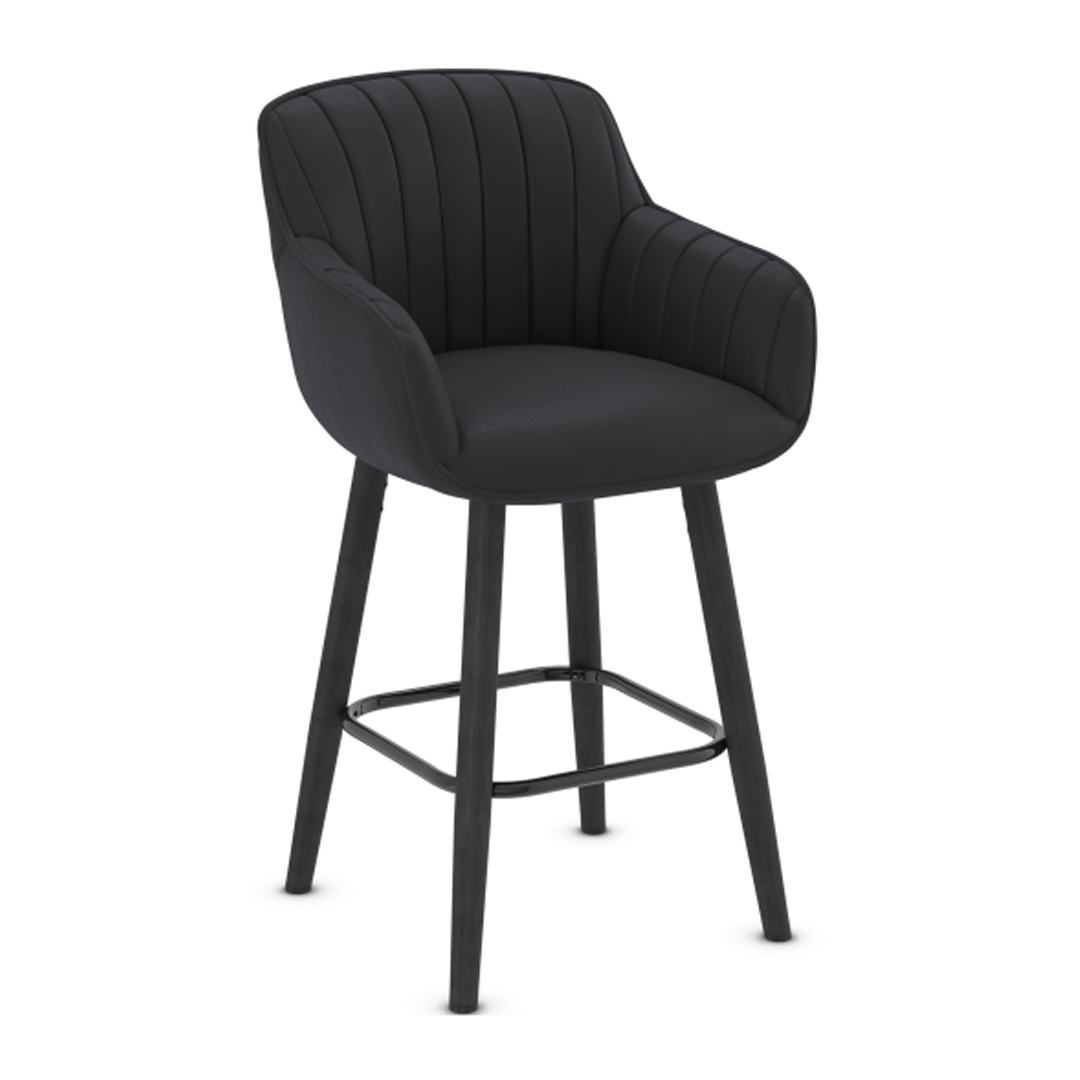 Faux Leather Bar Stool With Black Wooden Legs - Pinley