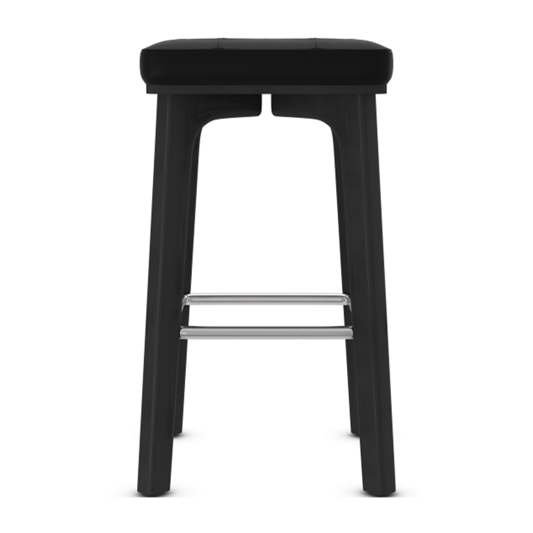 Faux Leather Bar Stool With Brushed Chrome Footrest - Barrow