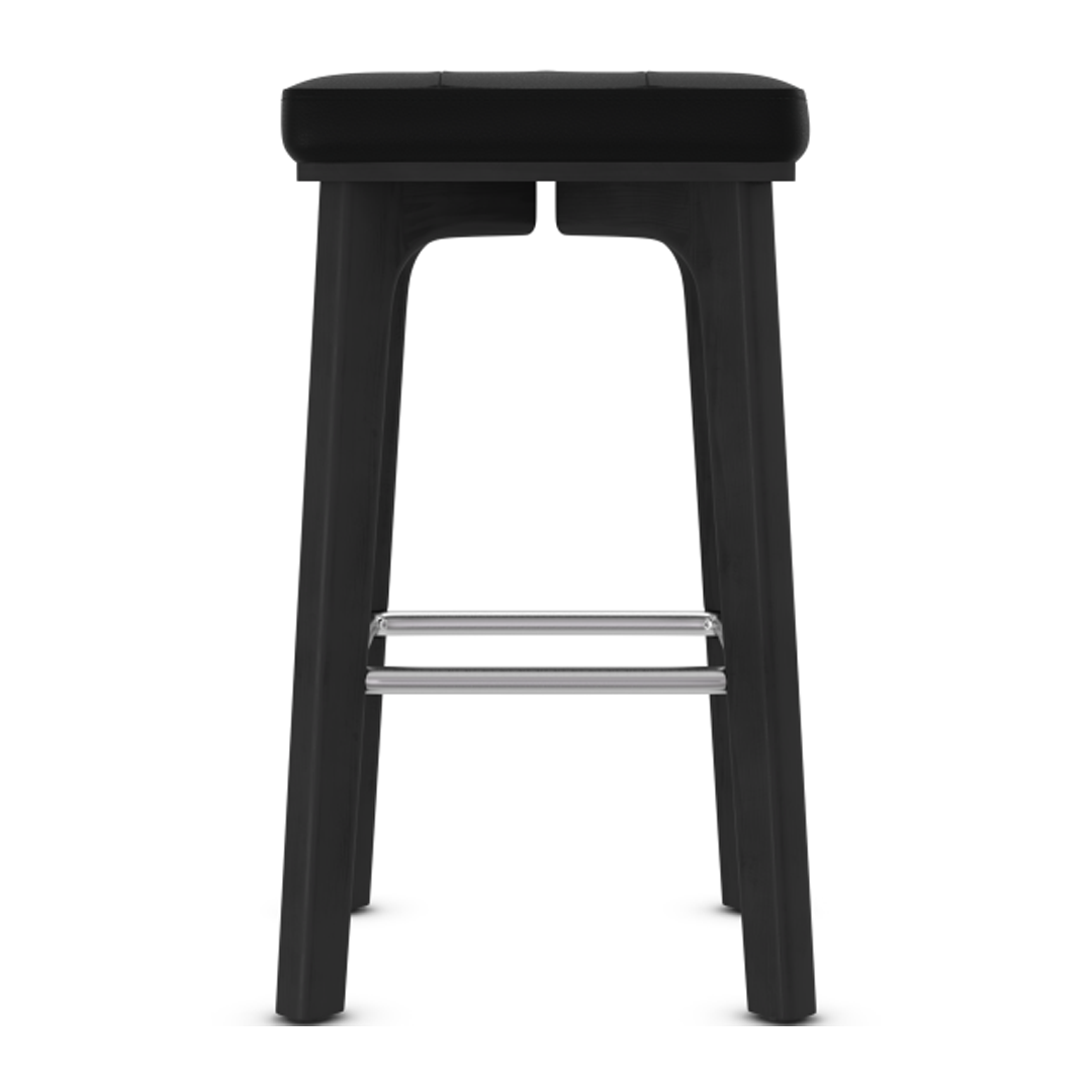 Faux Leather Bar Stool With Brushed Chrome Footrest - Barrow