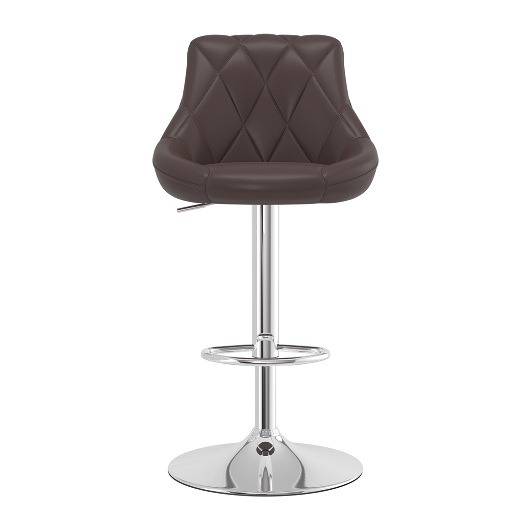 Faux Leather Bar Stool With Chrome Pedestal Base - Hornley
