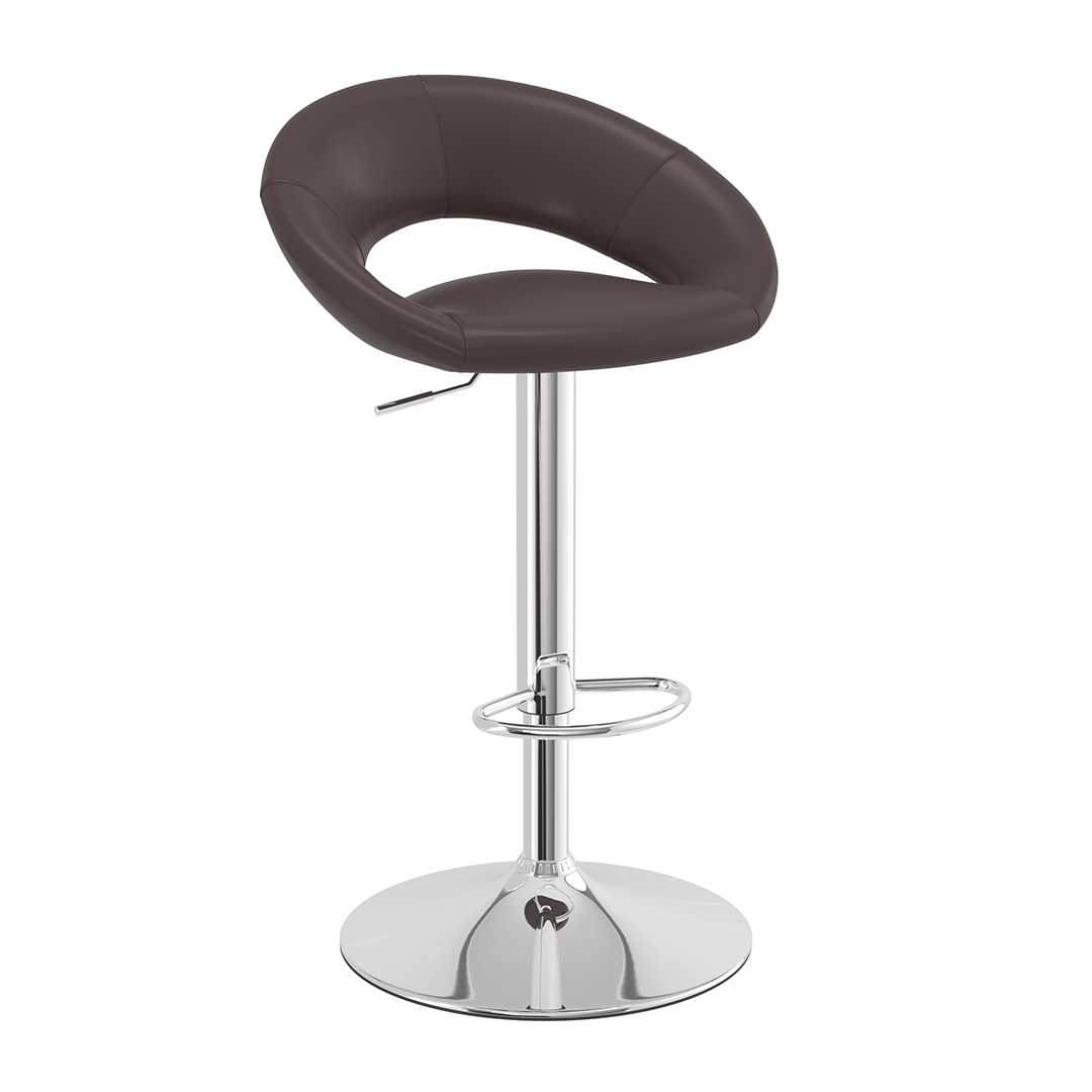 Faux Leather Bar Stool With Chrome Pedestal Base - Stoneleigh