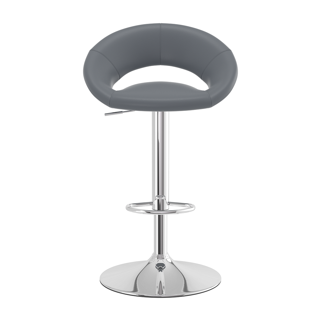 Faux Leather Bar Stool With Chrome Pedestal Base - Stoneleigh