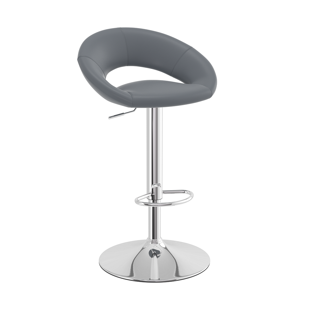 Faux Leather Bar Stool With Chrome Pedestal Base - Stoneleigh